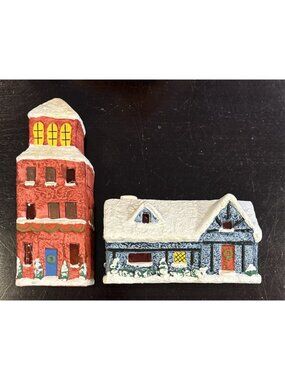 Vintage RB Japan Christmas Village Chalet House And Red Town House Ceramic